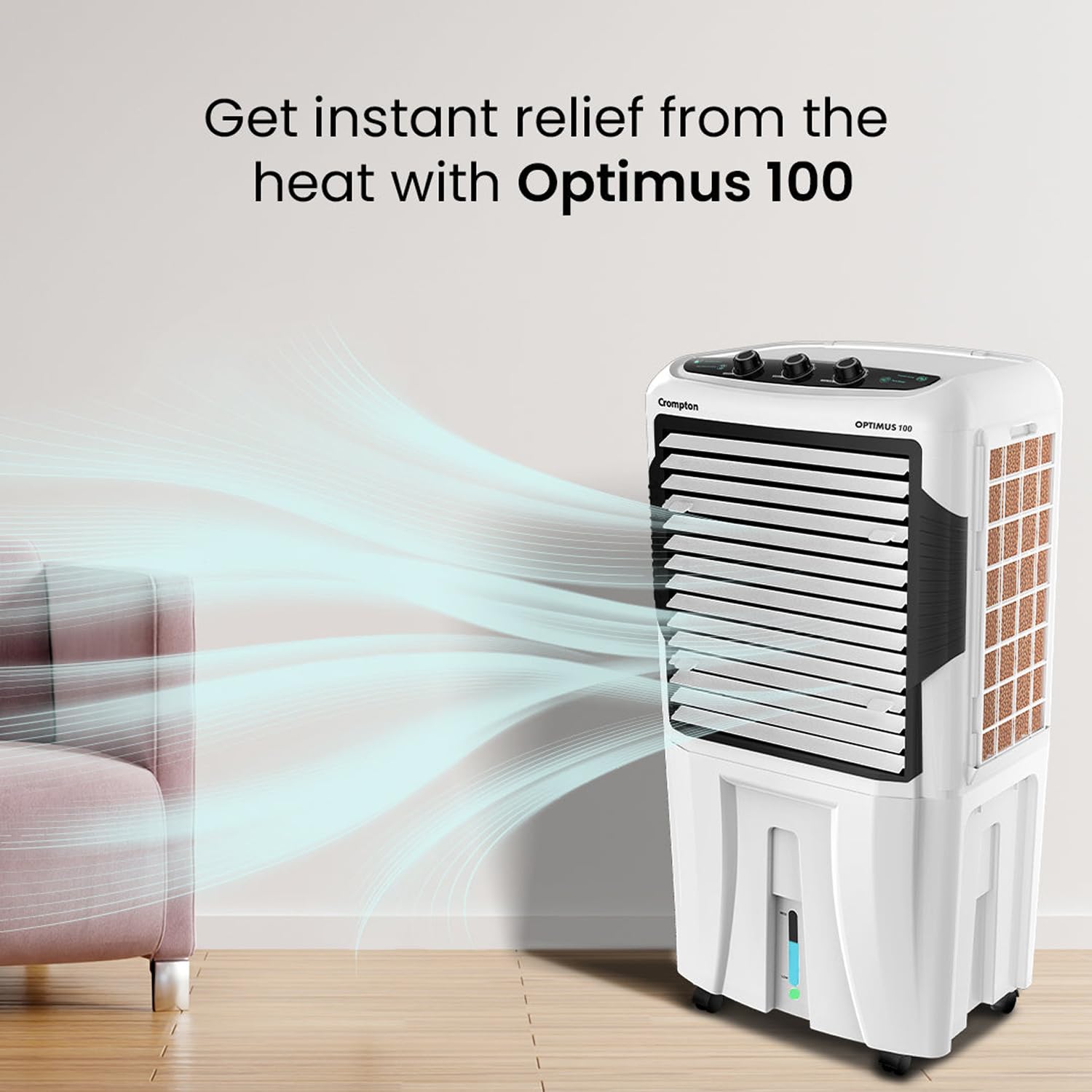 Crompton Optimus 100 Litres Desert Air Cooler for home | Large & Easy Clean Ice Chamber | High Density Honeycomb Pads | Auto-Fill & Drain | Everlast Pump | Humidity Control