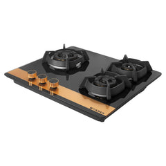 Faber 60cm 3Burner Gas Hob | Flame Failure Device | Cast Iron Pan Support | Metal Knobs | Dual Flame Burner | 8mm Toughe