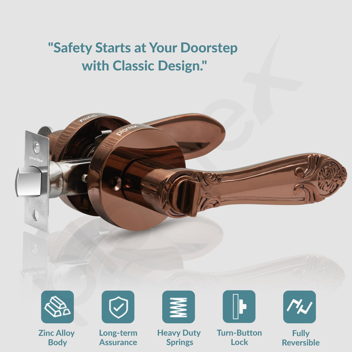 Plantex Heavy-Duty Door Lock - Bathroom Door Lock/Mortise Keyless Handle Set for Home/Bathroom/Balcony/Store Room - (DTM-628, Rose Gold)-3