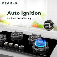 Faber 90Cm 4 Burner HOB|Auto Ignition|Built-In Or Hobtop|Flame Failure Device|Cast Iron Pan Support|Glass Matt Finish|Me