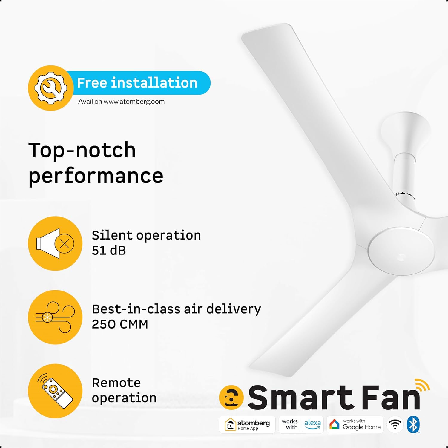 atomberg Aris Gladius Smart 1200mm BLDC Ceiling Fan with IOT & Remote | BEE 5-Star | Advance Air+ Technology | Silent Operation | Energy Efficient | Free Installation | 5 Year Warranty (Pearl White)
