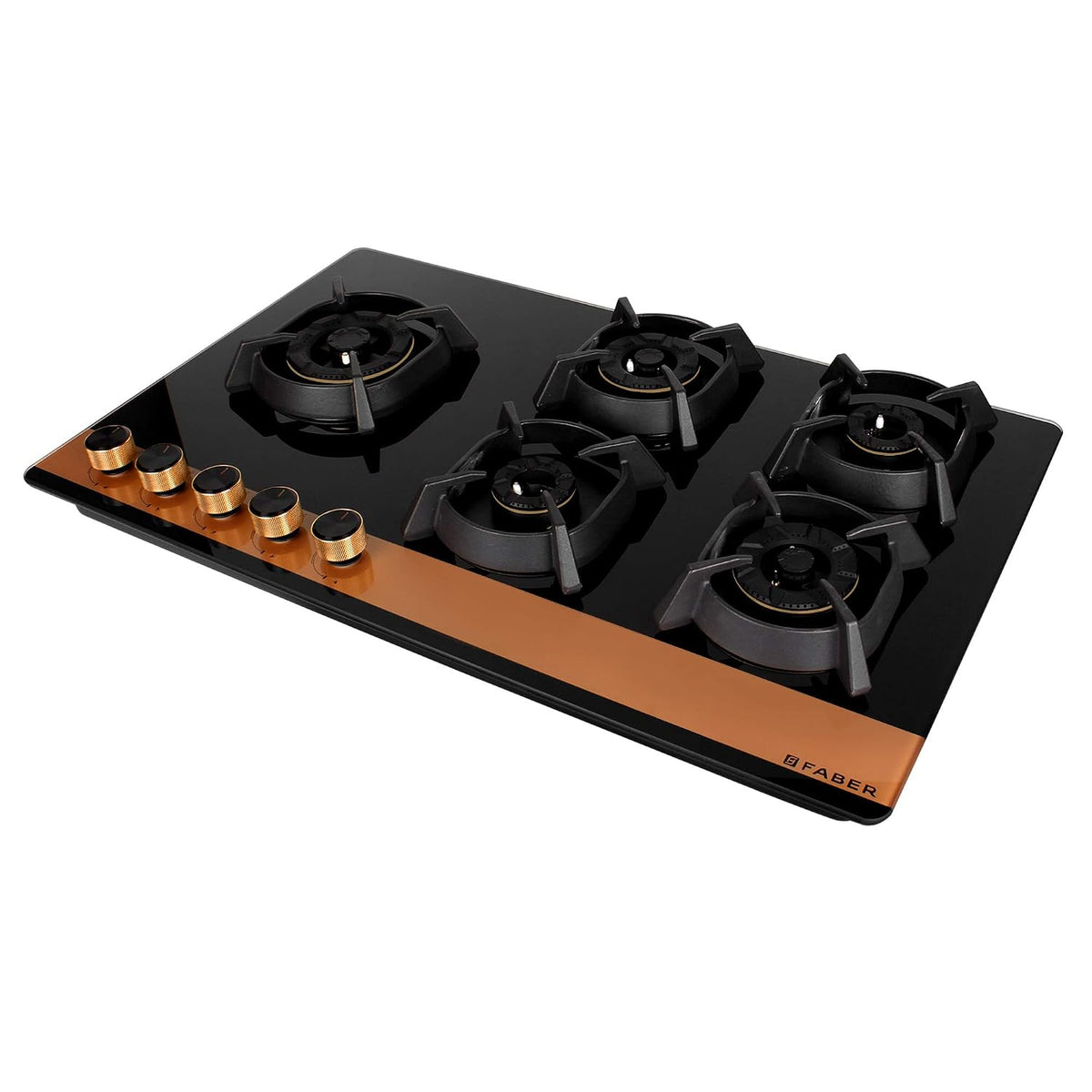 Faber Hobtop Utopia HT905 CRS BR CI AI 5 Brass Burner Auto Electric Ignition Glass Top, Black