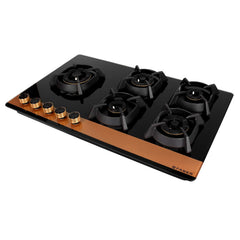 Faber Hobtop Utopia HT905 CRS BR CI AI 5 Brass Burner Auto Electric Ignition Glass Top, Black