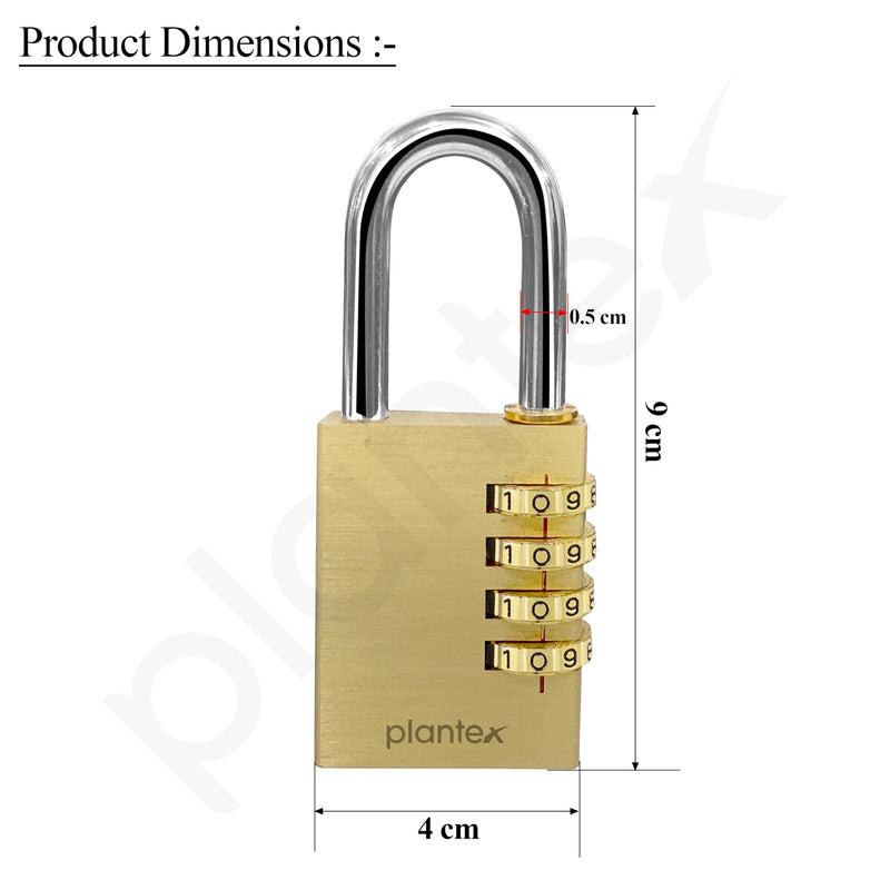 Plantex 4-Digit Code Combination Brass Lock/Number Lock/Portable Luggage Locks for Briefcase/Laptop Bags - Pack of 1 (Medium, Brass Antique)-6