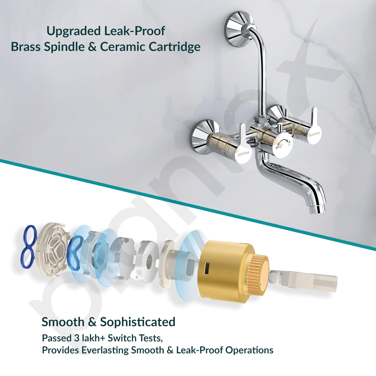 Plantex Pure Brass Wall Mixer for Bathroom 2 in 1 with L-Bend Provision for Overhead Shower/Mixer Tap for Bathroom with Water Saving Nozzle Aerator - 7 Year Warranty by Plantex (Ore-1420, Chrome)-5