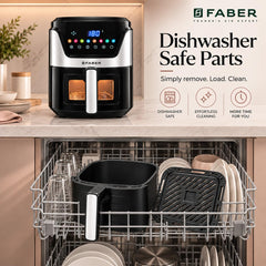 Faber 6L 1500W Digital Air Fryer | Fry, Bake, Roast, Toast, Defrost, Grill & Reheat | 85% Less Oil, 360° Air Cooking|8-P