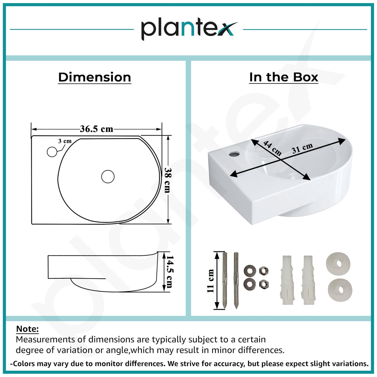 Plantex Ceramic Wall Hung Basin/Washbasin for Bathroom/Wall Mount Corner Wash Basin/Glossy Small Sink with 10 Years Glaze Warranty by Plantex (Orca - 17x12x6 inch)-3