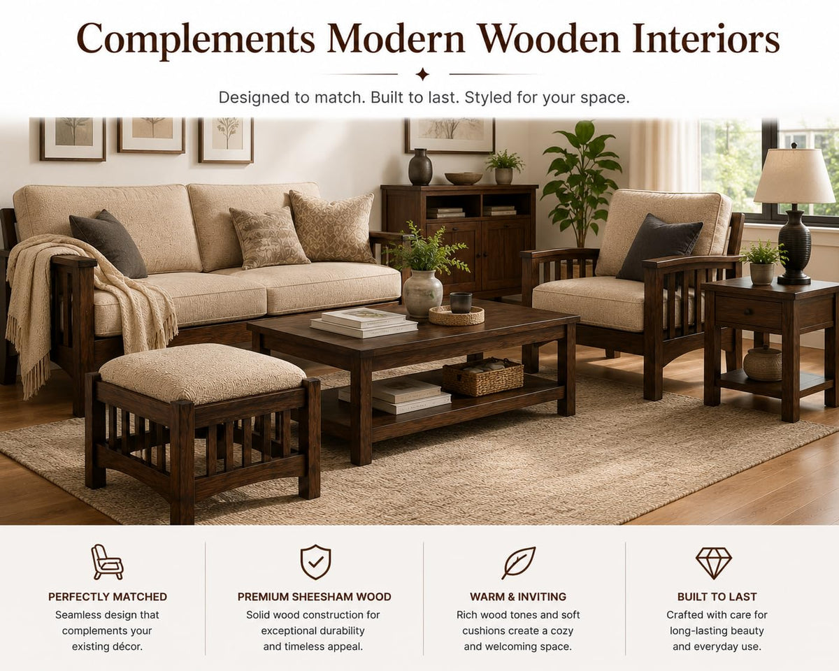 Wooden Ottoman Foot Stool with Upholstered Cushion Seat, Solid Wood Foot Rest Stool for Living Room, Bedroom, L