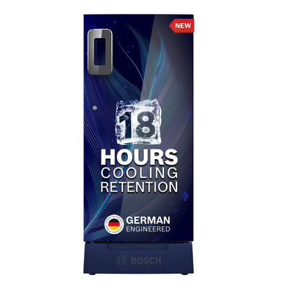 BOSCH 187L, 4 Star, Single Door Refrigerator with Industry's largest base drawer, vegetable box* & Beverage space (CST18B34PI, Feather blue) 18 Hr Cooling Retention, 2.5x Cooling, inverter compressor