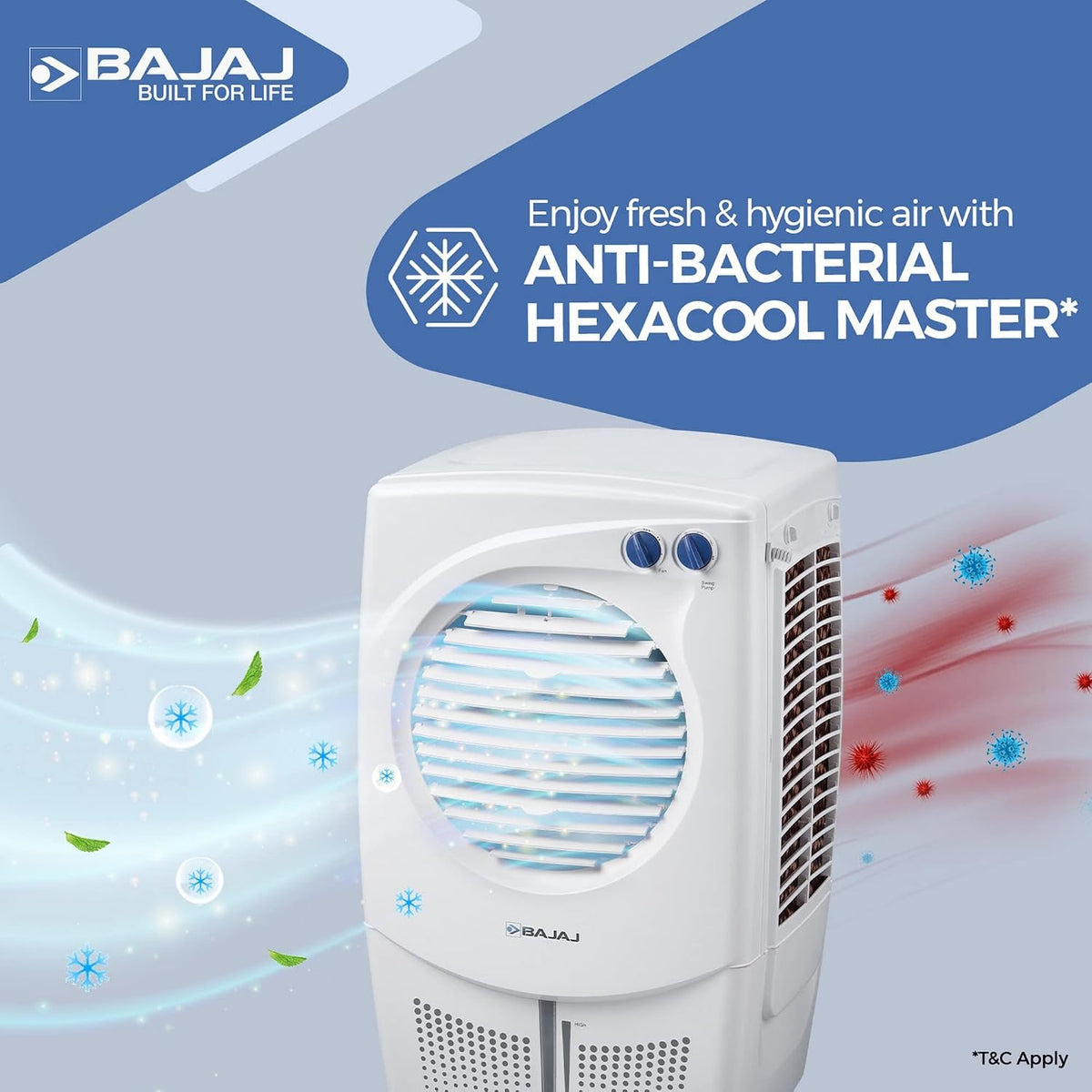 Bajaj PMH 25 DLX 24L Personal Air Cooler for home with DuraMarine Pump (2-Yr Warranty by Bajaj) Anti-Bacterial Hexacool Master, TurboFan Technology, (3SPEEDCONTROL)