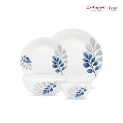 Diva by La Opala, Pearl Collection, Opal Glass Dinner Set 20 pcs, Indigo Bliss, White