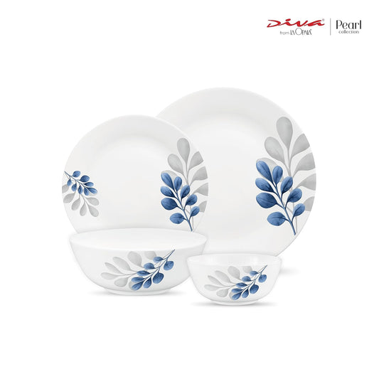 Diva by La Opala, Pearl Collection, Opal Glass Dinner Set 20 pcs, Indigo Bliss, White