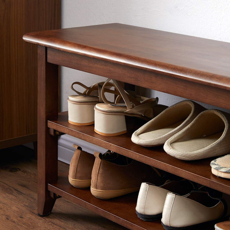 Storage Bench Wooden Shoe Rack Bench | Rustic Solid Wood Entryway Bench | Indoor Shoe Organizer | Brown Wood Sh