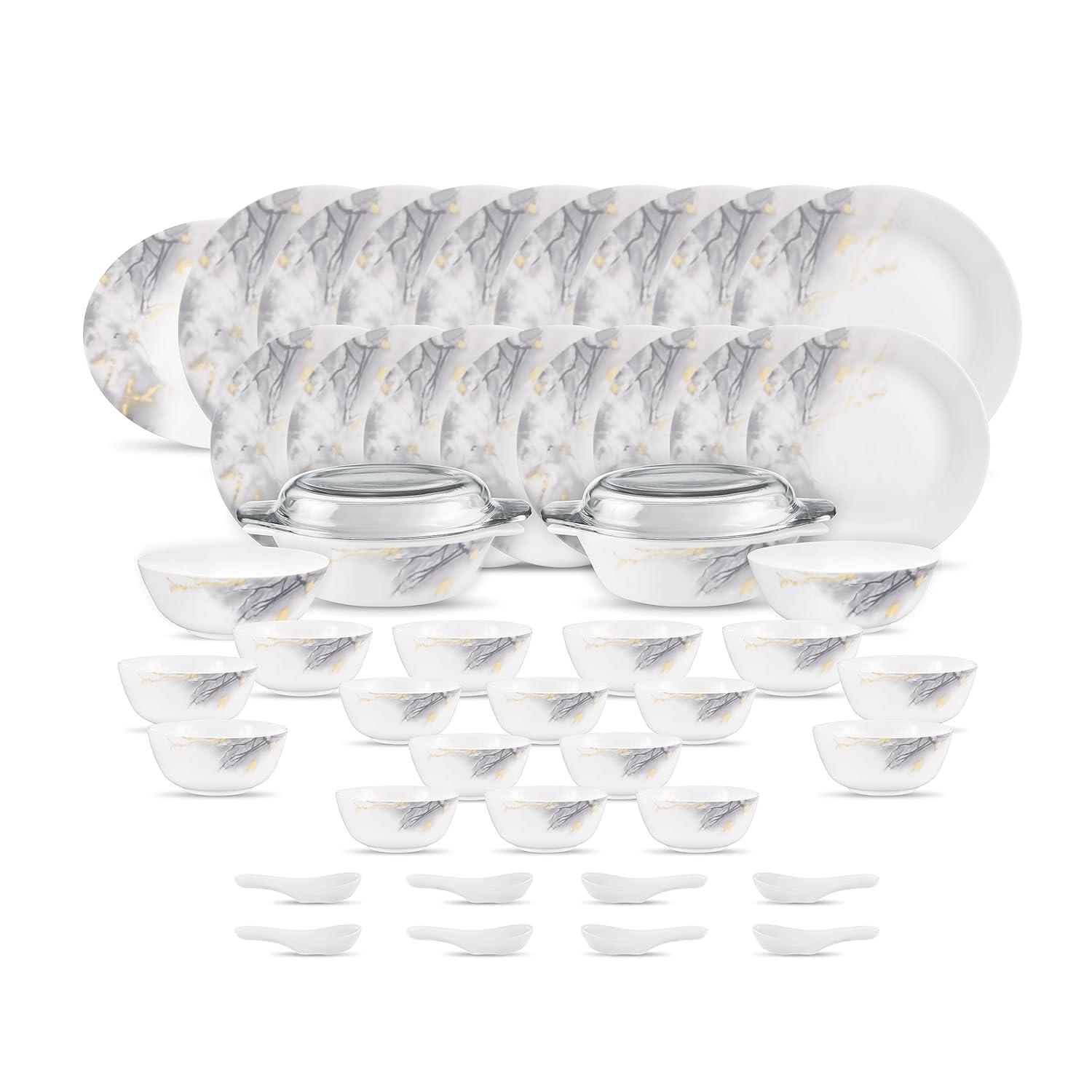 Diva by La Opala, Pearl Collection, Opal Glass Dinner Set 47 pcs, Twilight Clouds, White