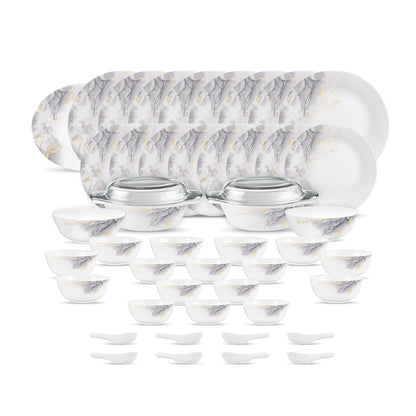 Diva by La Opala, Pearl Collection, Opal Glass Dinner Set 47 pcs, Twilight Clouds, White