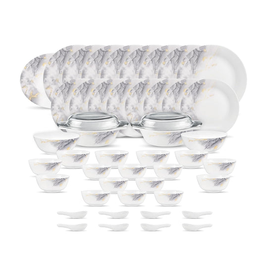 Diva by La Opala, Pearl Collection, Opal Glass Dinner Set 47 pcs, Twilight Clouds, White