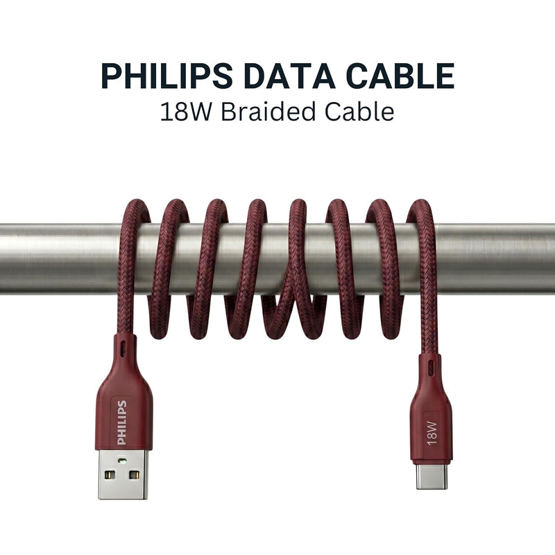Philips DLC4130AI/94 18W Type-A to Type-C Fast Charging Cable (1m, Iron Red)