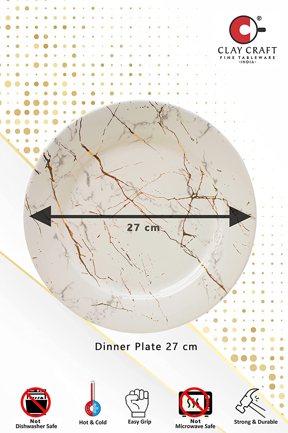 Clay Craft Marble Finish, Fine Ceramic Dinner Set 40 PCS (White), for Family of 6, Dinner Set Ceramic, Crockery Set, Dining Set for Dinner, Plates and Bowls Set, Crockery Set for Gift