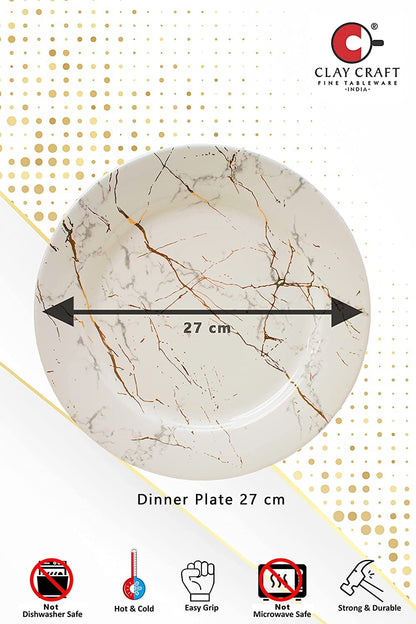 Clay Craft Marble Finish, Fine Ceramic Dinner Set 40 PCS (White), for Family of 6, Dinner Set Ceramic, Crockery Set, Dining Set for Dinner, Plates and Bowls Set, Crockery Set for Gift