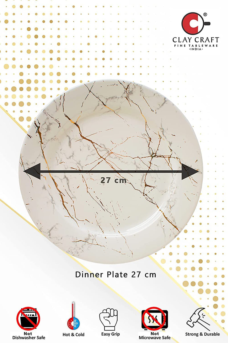 Clay Craft Marble Finish, Fine Ceramic Dinner Set 40 PCS (White), for Family of 6, Dinner Set Ceramic, Crockery Set, Dining Set for Dinner, Plates and Bowls Set, Crockery Set for Gift