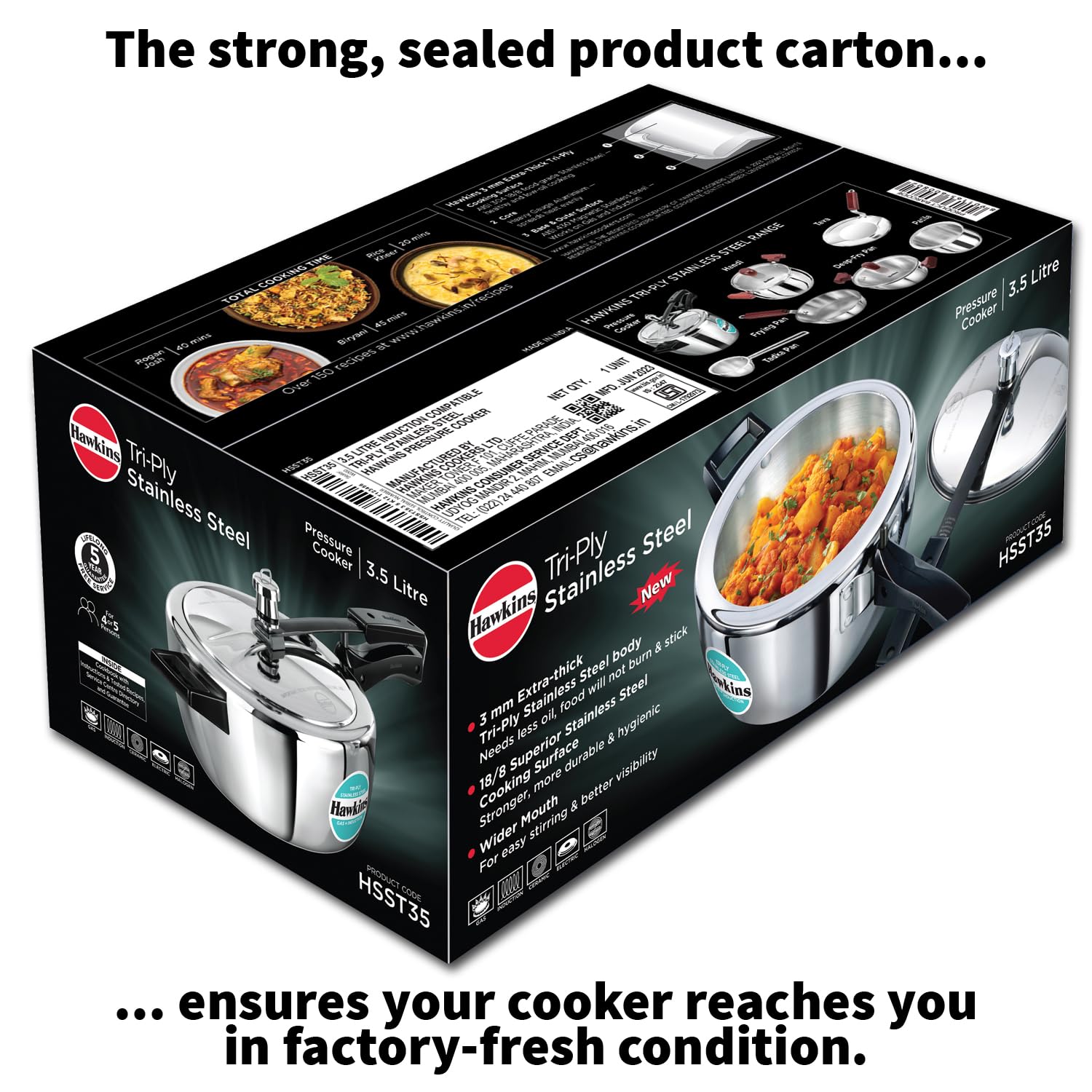 Hawkins 3.5 Litre Triply Stainless Steel Pressure Cooker, Inner Lid Cooker, Silver (HSST35)