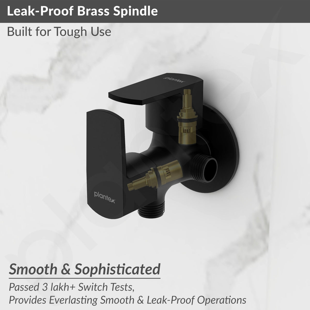 Plantex Angle Valve 2 in 1 with Brass Spindle/Two Way Angle Cock Tap with Wall Flange & Teflon Tape/Anglular Tap for Bathroom- Pack of 1 (Saga, Black)-3
