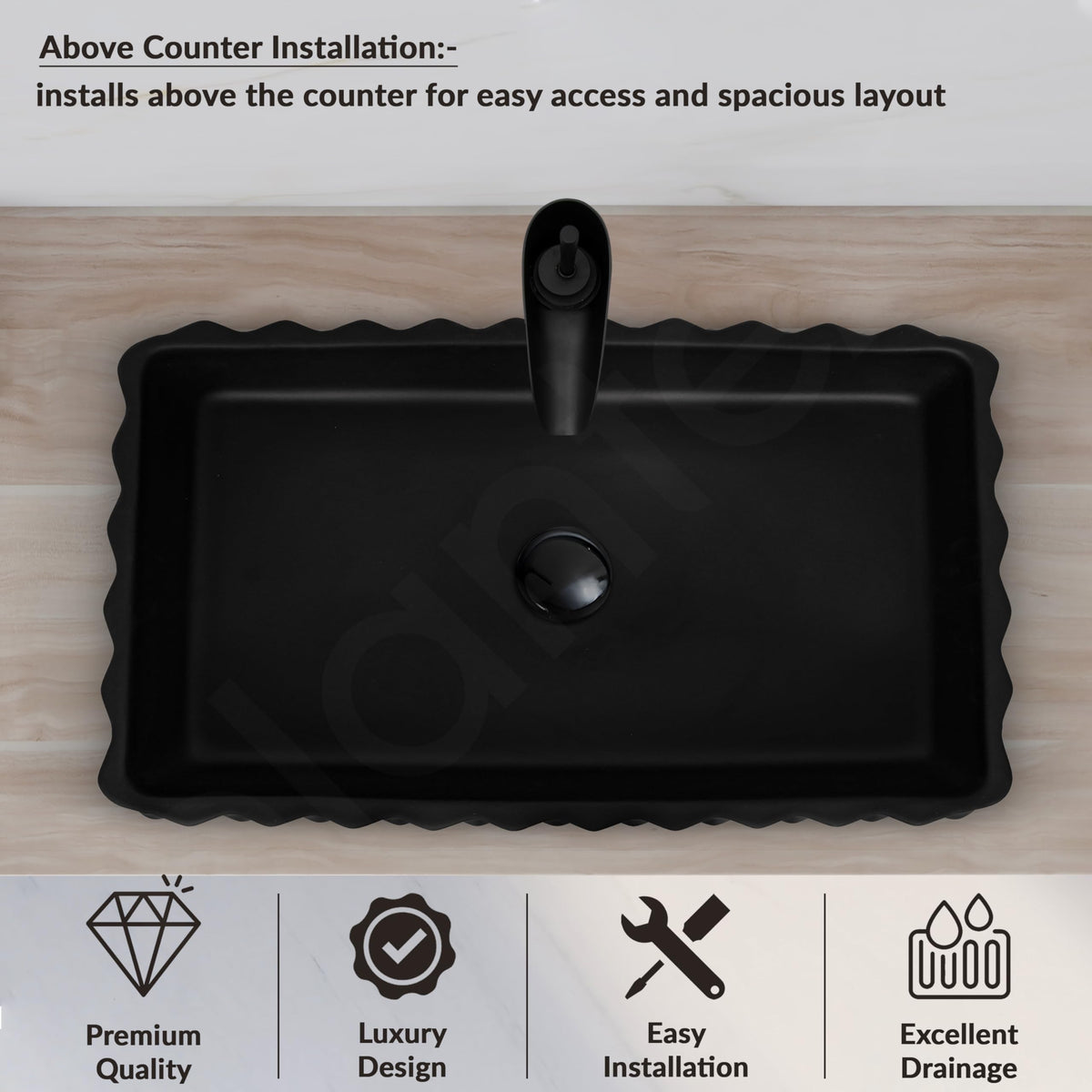 Plantex Ceramic Wash Basin for Bathroom/Table Top Ceramic Basin/Washbasin for Bathroom (Black - 24 x 14 x 5 Inch)-4