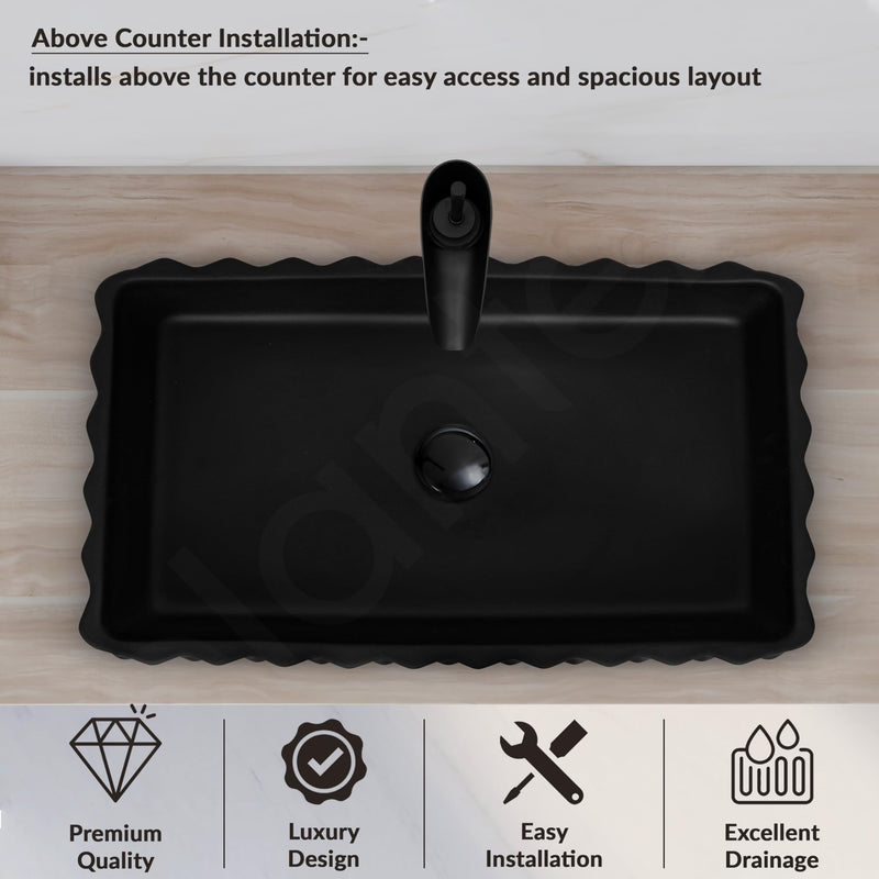 Plantex Ceramic Wash Basin for Bathroom/Table Top Ceramic Basin/Washbasin for Bathroom (Black - 24 x 14 x 5 Inch)-4