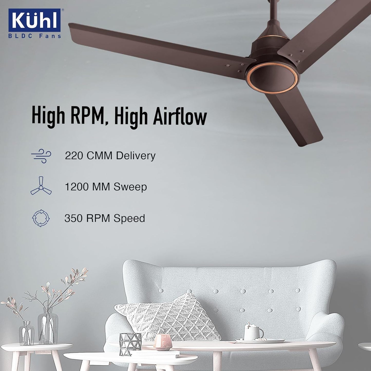 KUHL Arctis A4 1200 mm BLDC 65% Power Saving BLDC Ceiling Fan With Remote | BEE 5 Star Rated & ISI Marked | High Air Flow | 5 Year Warranty on Motor | Espresso | Free Installation