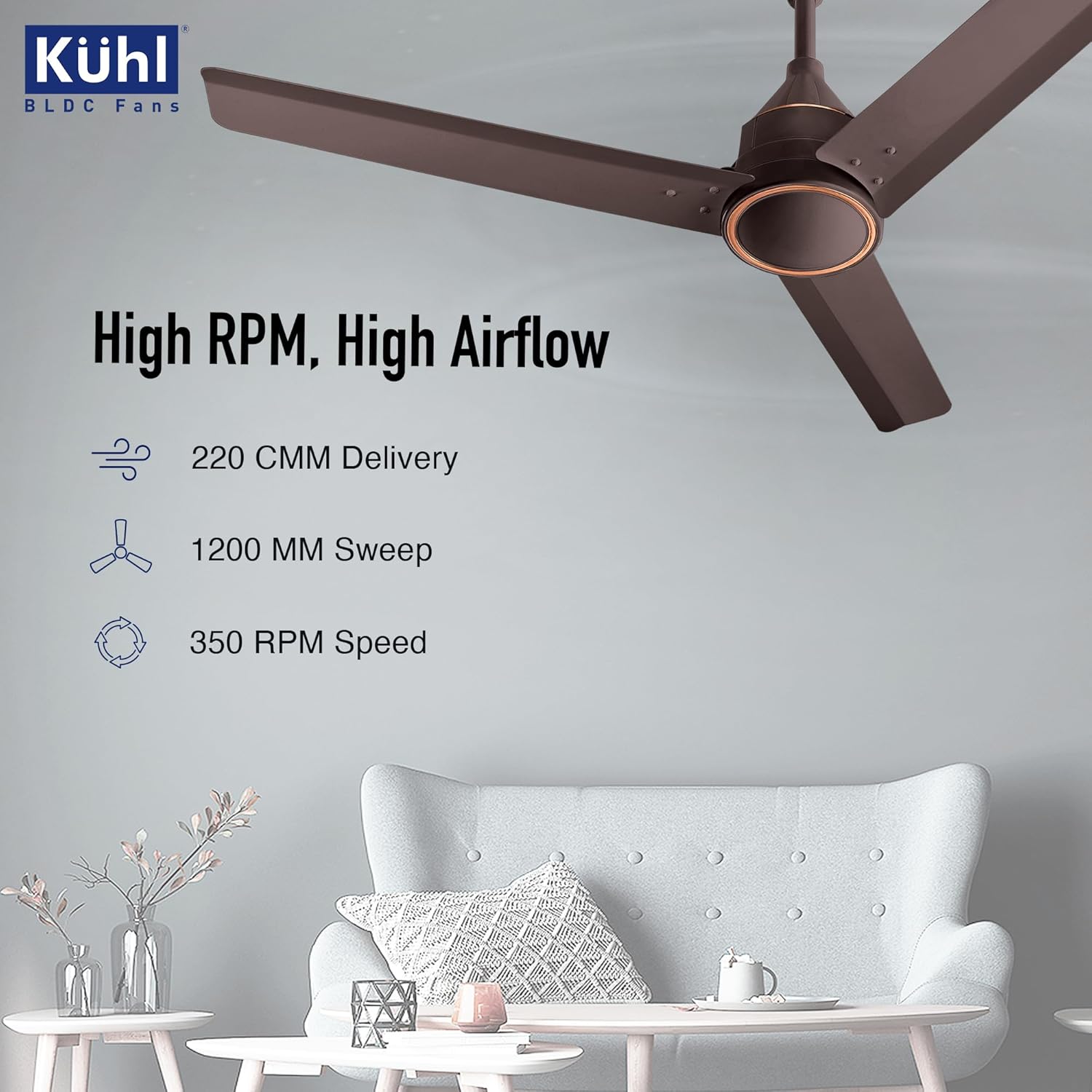 KUHL Arctis A4 1200 mm BLDC 65% Power Saving BLDC Ceiling Fan With Remote | BEE 5 Star Rated & ISI Marked | High Air Flow | 5 Year Warranty on Motor | Espresso | Free Installation