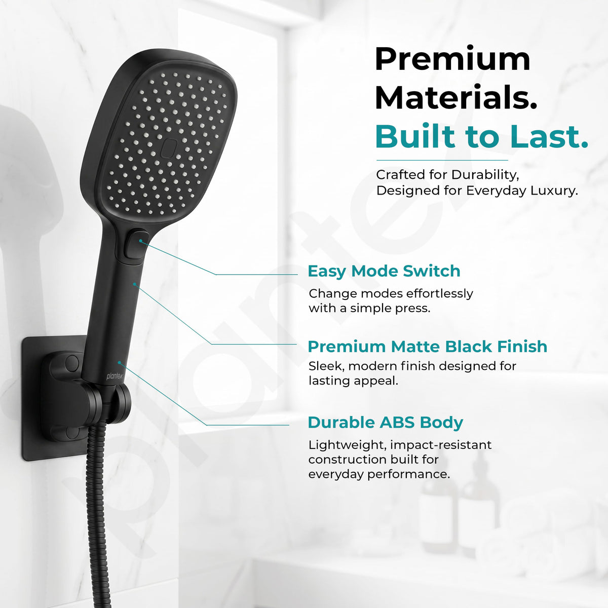 Plantex Hand Shower for Bath/4 Mode Multifunctional Shower/ABS Plastic Silicone Handheld Shower/Easy Mode Switching (Black, APS-H592)-2