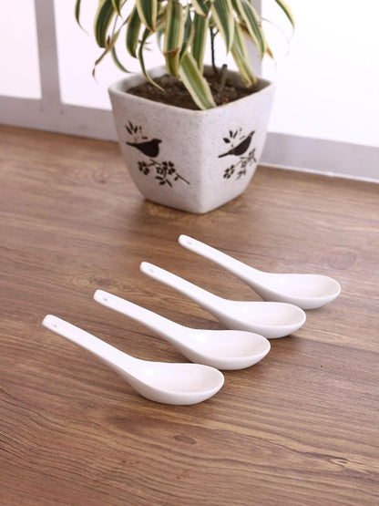 Clay Craft Basics - Ceramic Soup Spoon, Plain White, 4 Pieces, (Soup Spoon), Microwave Safe, Food Grade