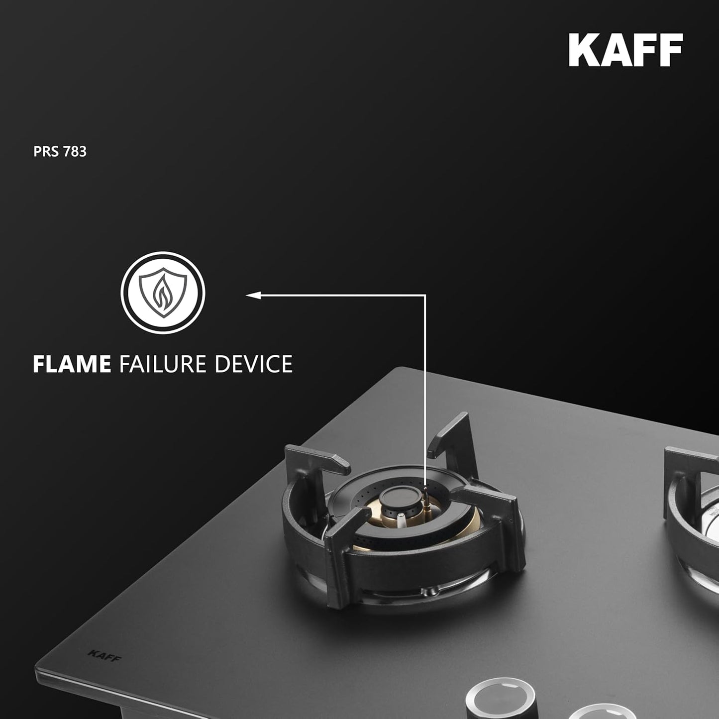 KAFF PRESTON PRS 783 Built-in Hob/Hobtop 3 Burners with Digital Timer, Auto Electric Ignition Glass Top, 78 CM, Full Brass Burners with Flame Failure Device, Metal Knobs (Black)