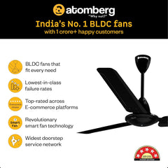 atomberg Ameza 1200mm Timeless BLDC Ceiling Fan with Remote|BEE 5 star|High Air Delivery|LED Speed Indicator|Low Noise|Timeless Design with Power Saving|2 Year Warranty|Gloss Black