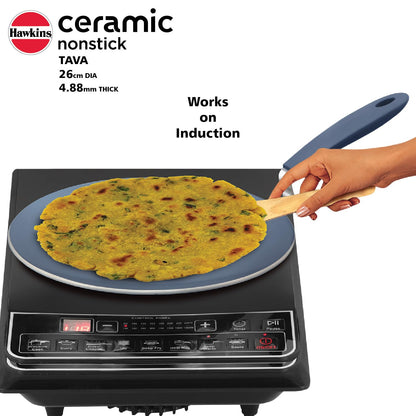 Hawkins Ceramic Nonstick Tava, 26 cm Diameter, Induction Paratha Tawa, Granite Griddle (ICT26)