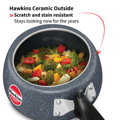 Hawkins 1.5 Litre Ceramic Nonstick Pressure Cooker, Induction Inner Lid Baby Cooker, Granite Contura shaped Cooker, Blue (ICC15)