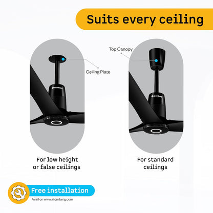 atomberg Aris Contour Smart 1200mm Voice Controlled BLDC Ceiling Fan with Remote |BEE 5 star|Best-in-class Air Flow |Silent Operation| Designer Fan | Free Installation |5 Year Warranty |Midnight Black