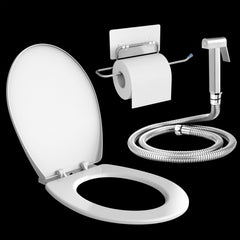 Plantex Hygienic Toilet Combo/Polypropylene Toilet Seat Cover/Self Adhesive Toilet paper holder/D- Shape Health Faucet Set with 1.20 meter hose Pipe for Toilet and Clamp (Chrome) (Model APS-4516)-1
