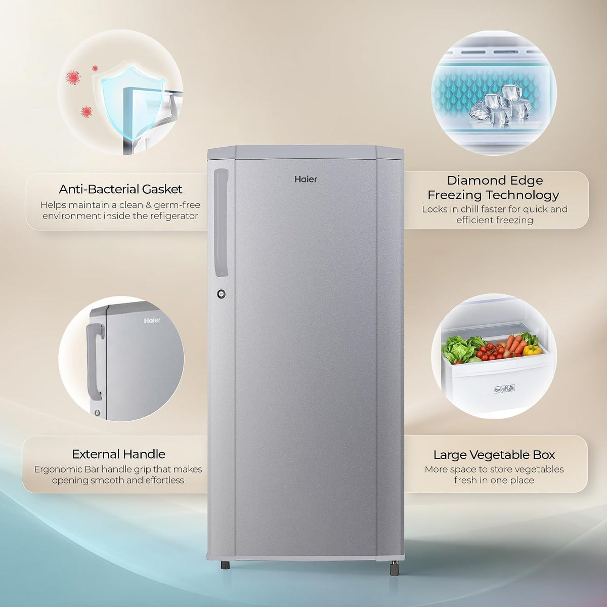 Haier 165 L 1 Star Direct Cool Single Door Refrigerator with Diamond Edge Freezing Technology, Easy Clean Back, Large Vegetable Box (HED-171MSA-P,)-2