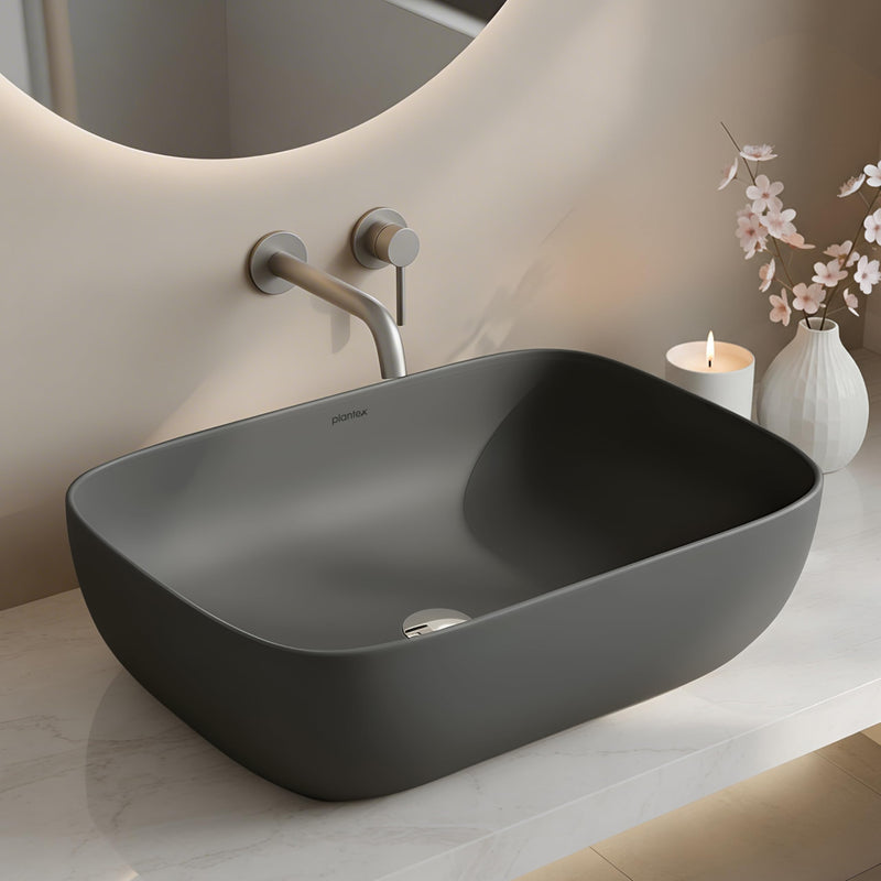 Plantex Wash Basin for Bathroom/Ceramic Basin/Rectangle Tabletop Basin/Wash Basin for Home/Restaurant (Cloud Grey - 18 x 13 x 5 Inch)-1
