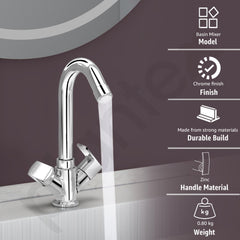 Plantex Basin Mixer Tap for Bathroom with Brass Spindle/Tap for Wash Basin with Water Saving Aerator/Pillar Tap - (CRM-1280-Chrome)-2
