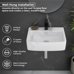 Plantex Ceramic Wall Hung Basin/Washbasin for Bathroom/Wall Mounted Wash Basin with 10 Years Glaze Warranty/Rectangle Sink for Home/Office (Bolt-White- 16x12x5 inch)-2
