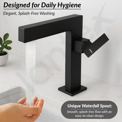 Plantex Single Lever Basin Mixer Tap/Brass Pillar Tap for Wash Basin/Hot and Cold Water Tap for Basin - (7877-Black)-6