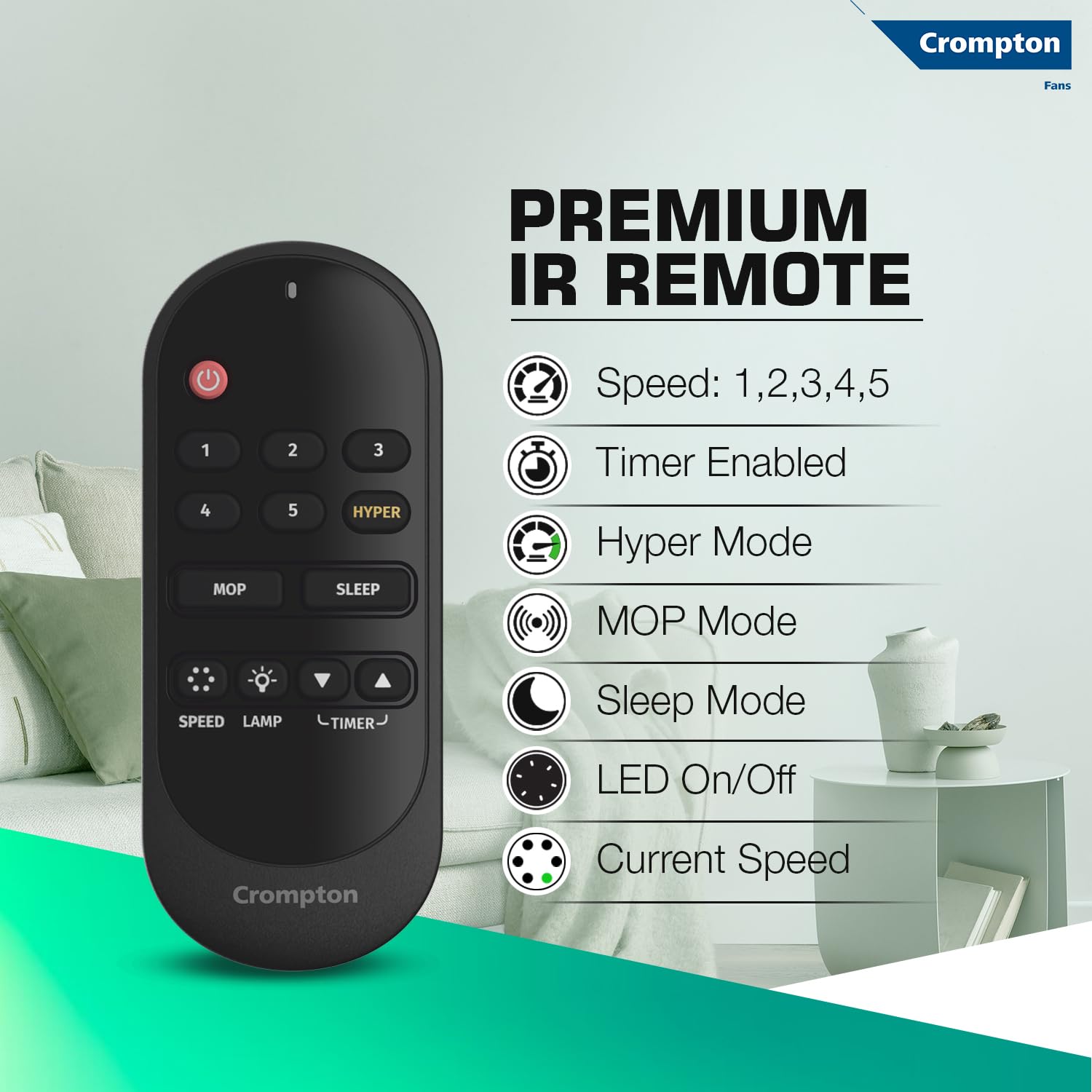 Crompton Energion Niteo 1200 mm BLDC Ceiling Fan | Warm Ambient LED Indicators | Remote Control | BEE 5 Star Energy Rating | Superior Air Delivery | 4 Year Manufacturer Warranty | Silver White