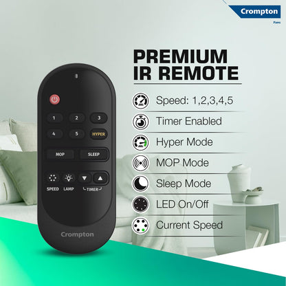 Crompton Energion Niteo 1200 mm BLDC Ceiling Fan | Warm Ambient LED Indicators | Remote Control | BEE 5 Star Energy Rating | Superior Air Delivery | 4 Year Manufacturer Warranty | Silver White