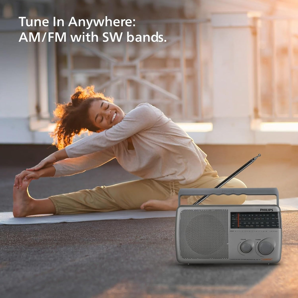 Philips Portable Radio RL384/94 with MW, SW & FM Band, 500mW RMS Sound Output, Telescopic Antenna