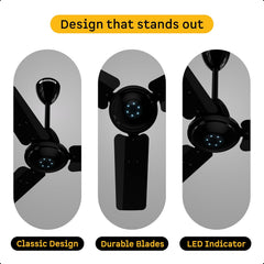 atomberg Ikano 600mm BLDC Ceiling Fan with Remote | 5 star | High Air Delivery | LED Speed Indicator | Low Noise | Timeless Design with Power Saving | 3 Year Warranty| Gloss Black