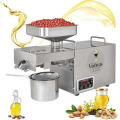 Vishvas 600W Cold Press Oil Maker Machine For Home Use Digital Control | Extracts Peanut, Groundnut & Multi-Seed Oil, Stainless Steel Body, Digital Temperature Controller, 1 Year Warranty (VI-582TC)