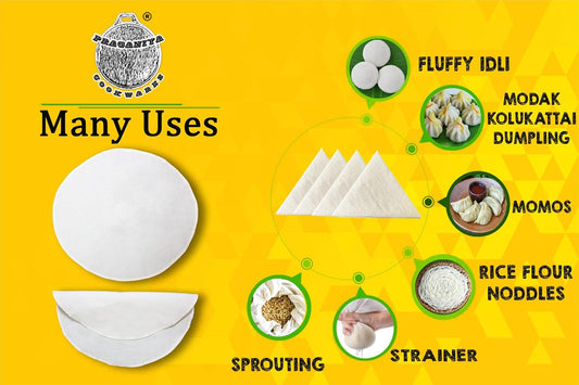 PRAGANIYA COOKWARES Unbleached Pure cotton Idli Steaming Cloth Pack of 6, 30cm Round, for 3-7 Pit Idli Plates, Momos Steaming