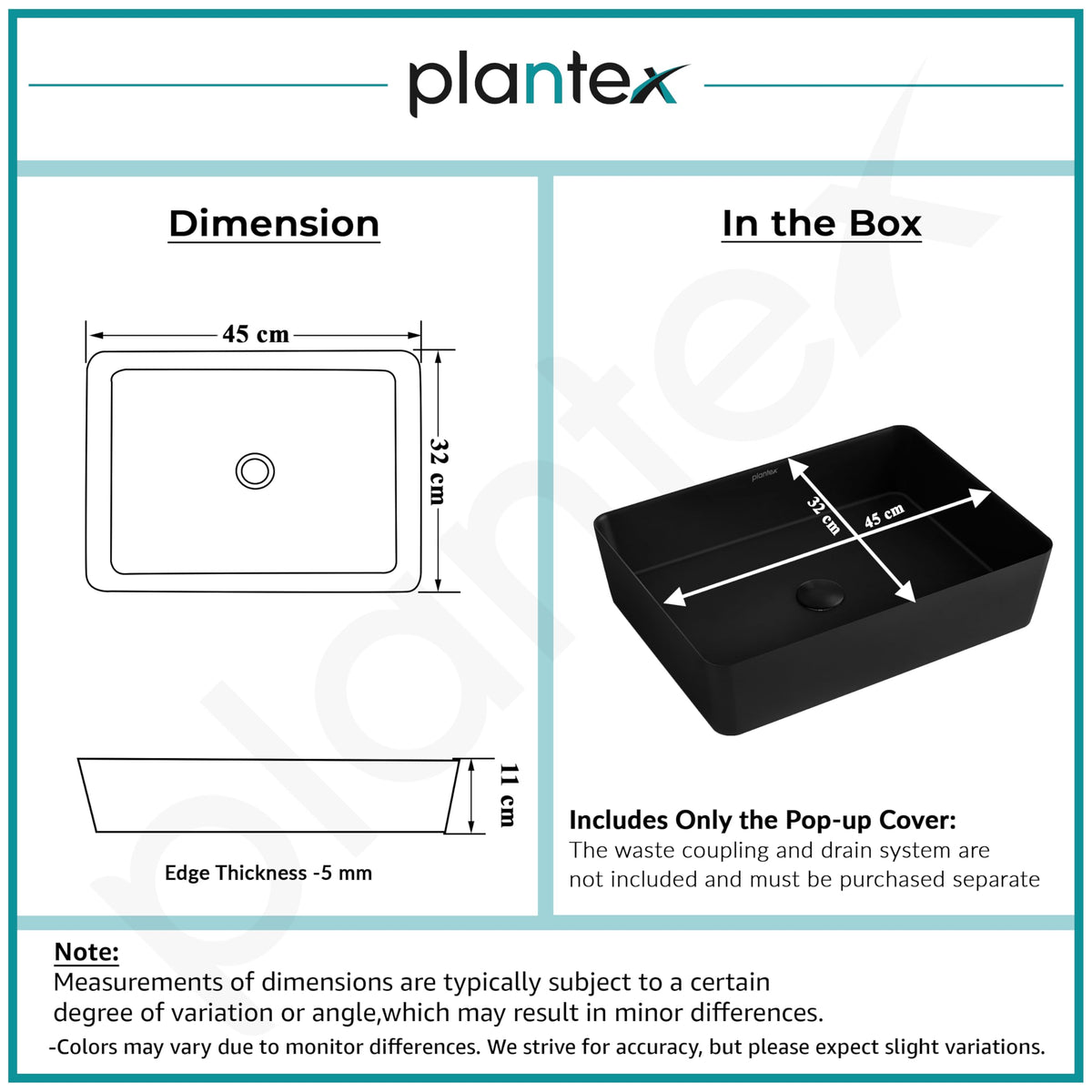 Plantex Melamine Wash Basin/Black Washbasin/Counter Top basin for Bathroom/Restaurants/Office (Black, 18 x 13 x 4.5 Inch)-3